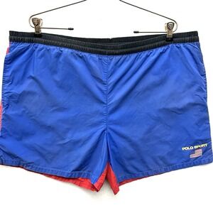 Polo Sport Ralph Lauren L Large Colorblock Logo Red Blue Swim Trunks Lined